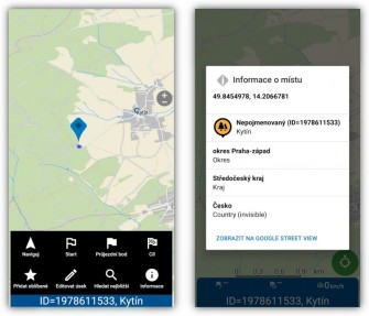 Obrázek 2: Informace o místě (zdroj: MapFactor) MapFactor Navigator 6 Informace o miste Okres Kraj Zeme-2109