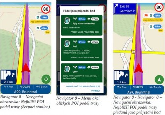 Screenshots – Navigator 8 – funkce Nejbližší POI podél trasy (zdroj: MapFactor) Navigator 8 Nejblizsi POI podel trasy-1-2537