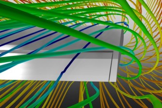 Virtuální realitu lze využít k prezentaci výsledků složitých analýz, simulace indukovaného odporu na koncích křídla letadla zvyšující spotřebu paliva a snižující jeho dolet (zdroj: Petr Fořt) proudeni 002-2545