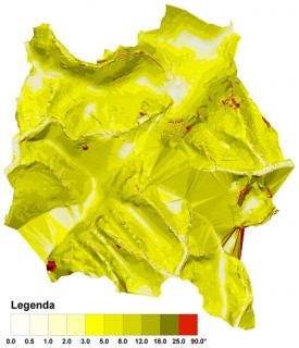 Ukázky 3D vyhodnocení: mapa sklonů