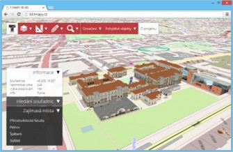 Zobrazení budov v 3D mapě (budovy: Jan Russnák)